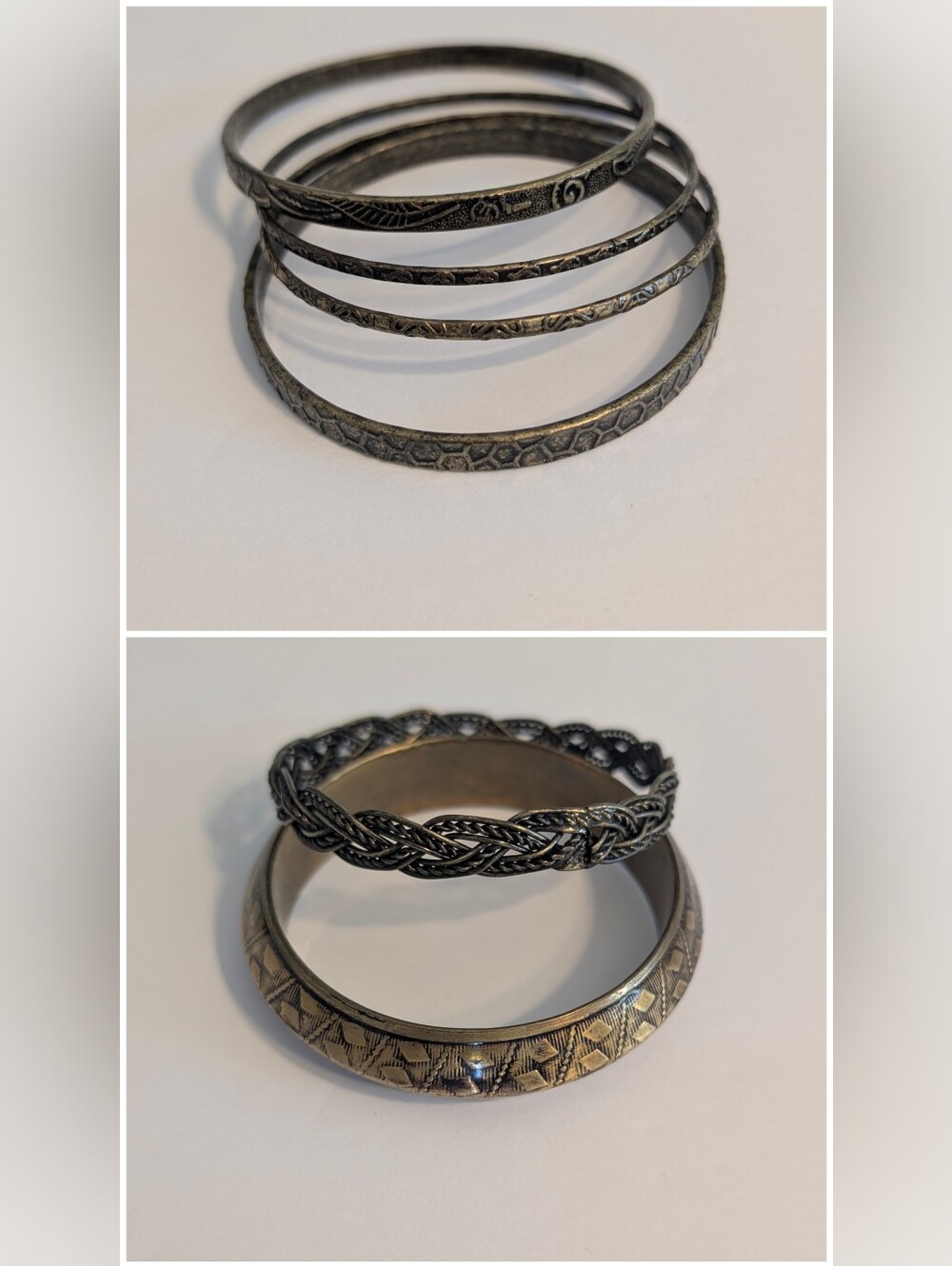 Y2k/2010s Boho 6-Piece Antique Brass & Textured Bangle Stack Festival Style